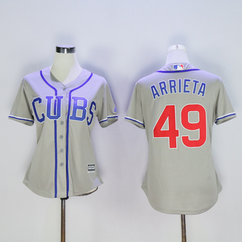 Women Chicago Cubs #49 Arrieta Grey CUBS MLB Jerseys->women mlb jersey->Women Jersey